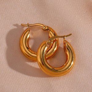 Small Chunky Classic Hoop Earrings 18K‎ Gold Plated Stainless Steel